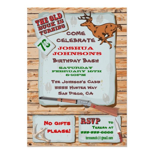 Rustic Old Buck Deer Hunting Birthday Party Custom Invitation