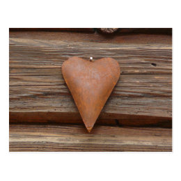 Rustic Old Heart on Log Cabin Wood Postcard