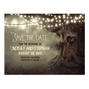 rustic old tree save the date postcards