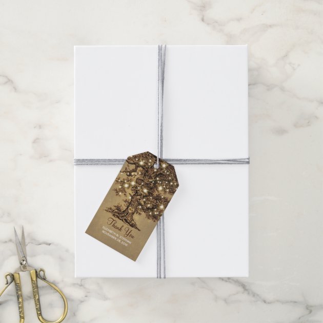 Rustic Old Tree & String Lights Wedding Thank You Pack Of Gift Tags-2