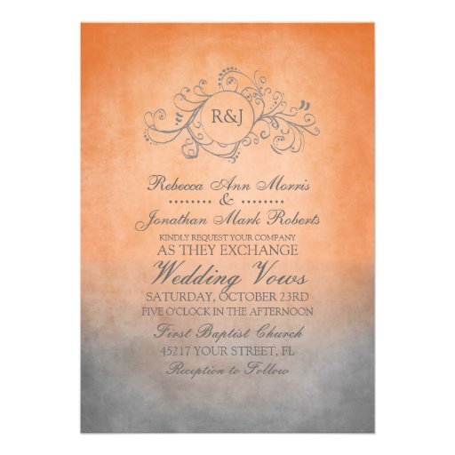 Rustic Orange and Grey Bohemian Wedding Invitation