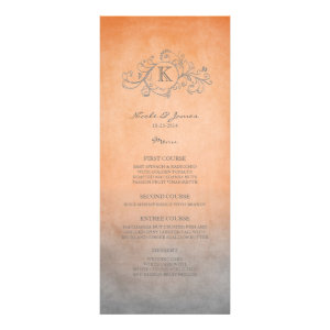 Rustic Orange and Grey Bohemian Wedding Menu Custom Invites