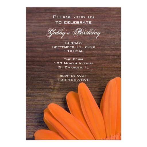 Rustic Orange Daisy Birthday Party Invitation