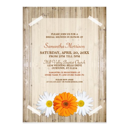 Rustic Orange Daisy Bridal Shower Invitation