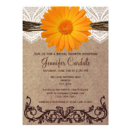 Rustic Orange Daisy Bridal Shower Invitations Personalized Announcements