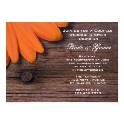 Rustic Orange Daisy Country Couples Wedding Shower Custom Invitations
