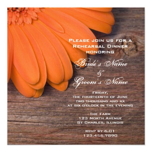 Rustic Orange Daisy Country Rehearsal Dinner Custom Invitation