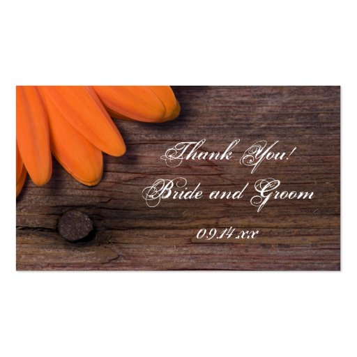 Rustic Orange Daisy Country Wedding Favor Tags Business Card Template (front side)