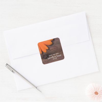 Rustic Orange Daisy Country Wedding Save the Date Square Sticker by 