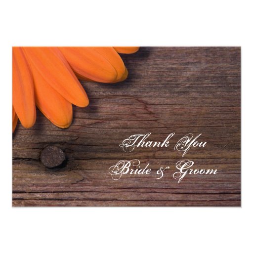 Rustic Orange Daisy Country Wedding Thank You Note Custom Invitation