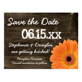 Rustic Orange Daisy Wood Save The Date Postcards