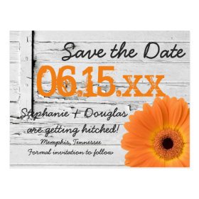Rustic Orange Daisy Wood Save The Date Postcards