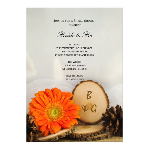 Rustic Orange Daisy Woodland Bridal Shower Personalized Announcement