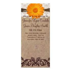 Rustic Orange Gerber Daisy Wedding Program Customized Rack Card