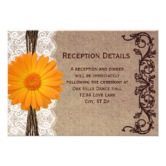 Rustic Orange Gerber Daisy Wedding Reception Cards