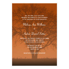 Rustic Orange Oak Tree Wedding Custom Invitation