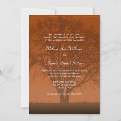 Rustic Orange Oak Tree Wedding Custom Invitation by printcreekstudio