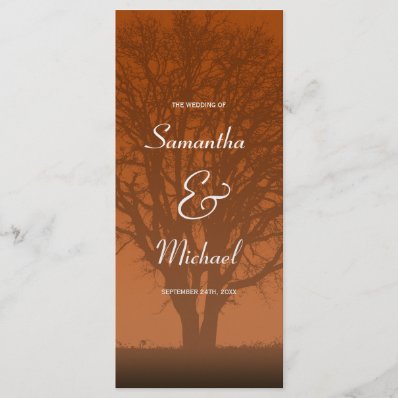 Rustic Orange Oak Tree Wedding Program Rack Card Design