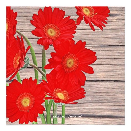 Rustic Orange Red Gerbera Country Bridal Shower Custom Announcements