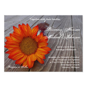 Rustic Orange Red Sunflower Wedding Invitation