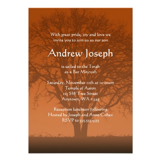 Rustic Orange Tree of Life Bar Mitzvah Invitations