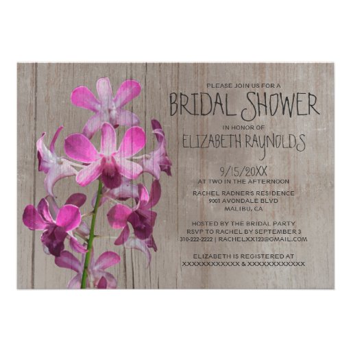 Rustic Orchid Bridal Shower Invitations