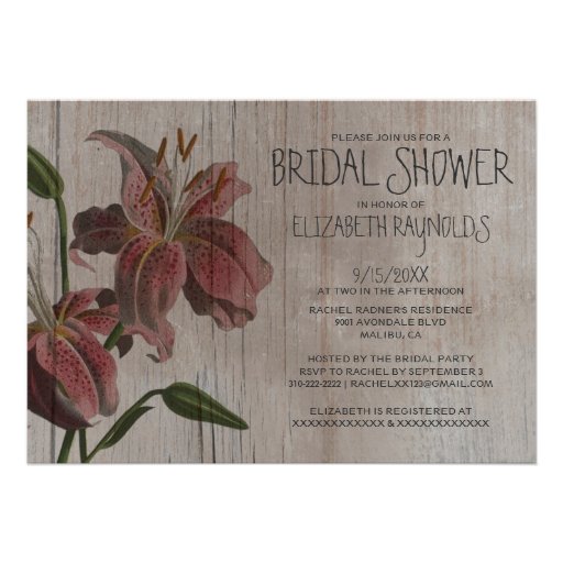 Rustic Oriental Lily Bridal Shower Invitations