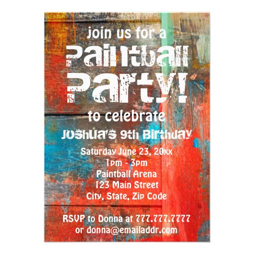 Rustic Outdoors Paintball Party Invitation (front side)
