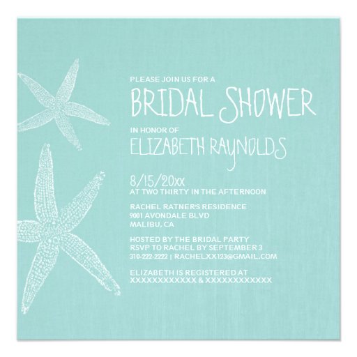 Rustic Pair of Starfish Bridal Shower Invitations