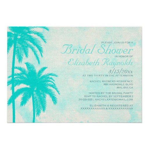 Rustic Palm Tree Burlap Bridal Shower Invitations