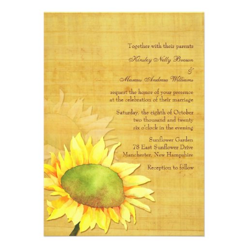 Rustic Papyrus & Watercolor Sunflowers Wedding Personalized Invite