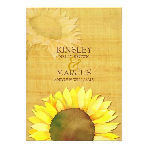 Rustic Papyrus & Watercolor Sunflowers Wedding Personalized Invite
