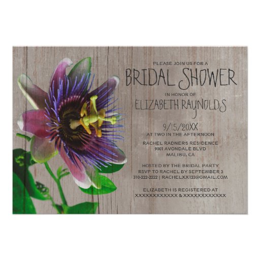 Rustic Passion Flowers Bridal Shower Invitations