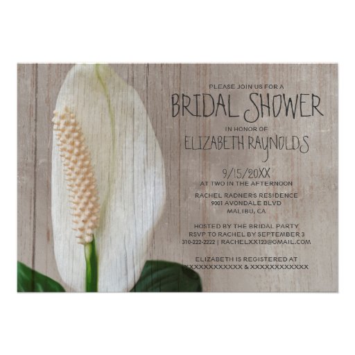 Rustic Peace Lily Bridal Shower Invitations