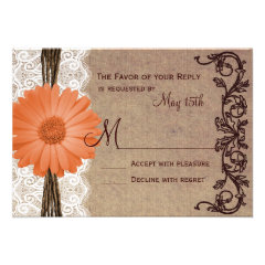 Rustic Peach Coral Daisy Flower Wedding RSVP Cards