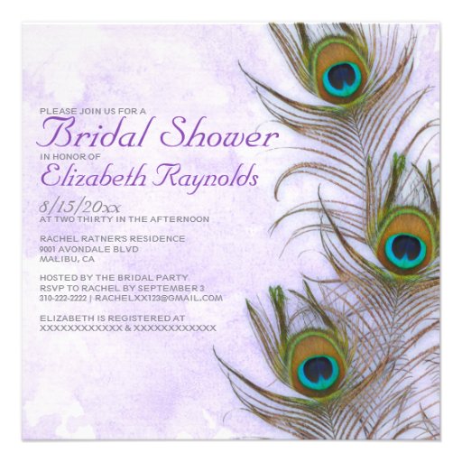Rustic Peacock Feather Bridal Shower Invitations