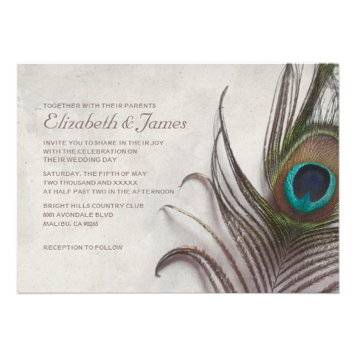 Rustic Peacock Feathers Wedding Invitations