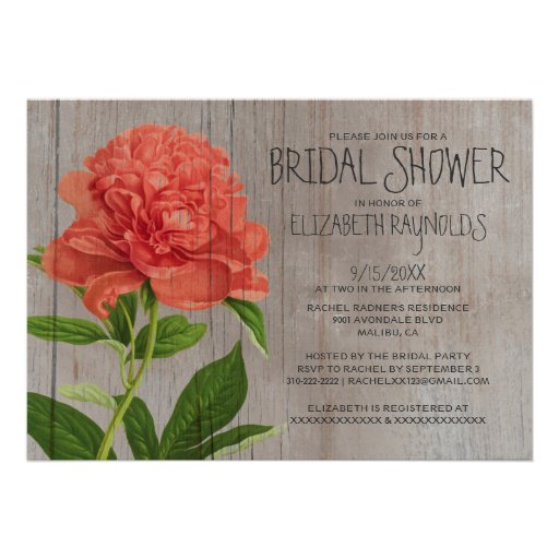 Rustic Peonies Bridal Shower Invitations