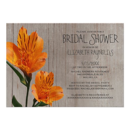 Rustic Peruvian Lily Bridal Shower Invitations