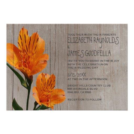 Rustic Peruvian Lily Wedding Invitations