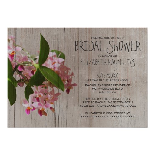 Rustic Phalaenopsis Orchid Bridal Shower Invites