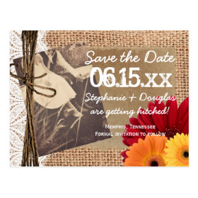Rustic Photo Daisies Save the Date Postcards