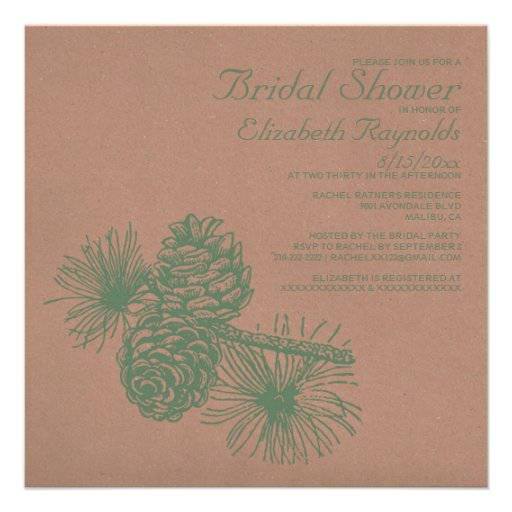 Rustic Pine Cones Bridal Shower Invitations