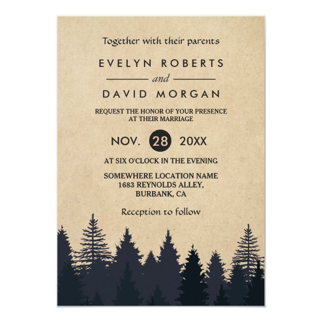 Rustic Pine Trees Kraft Winter Wedding Invitation (front side)
