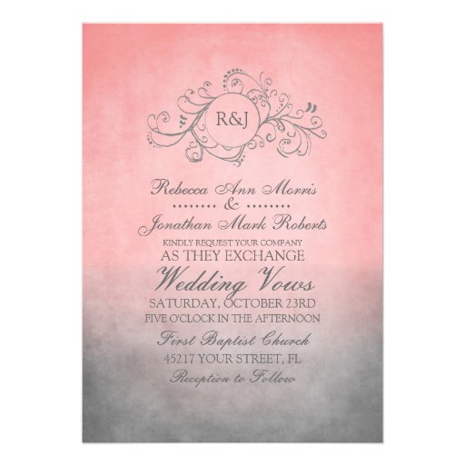 Rustic Pink and Grey Bohemian Wedding Invitation