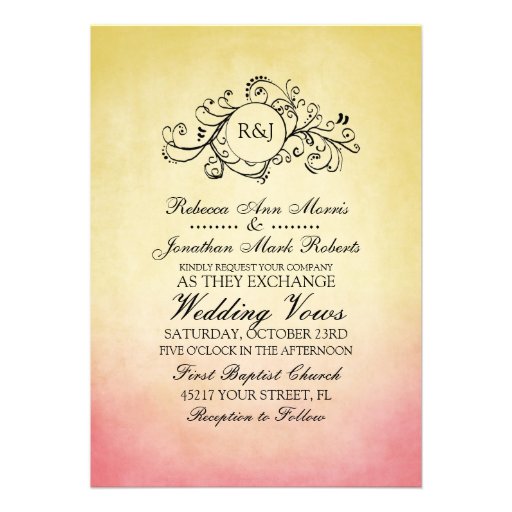 Rustic Pink and Yellow Bohemian Wedding Invitation
