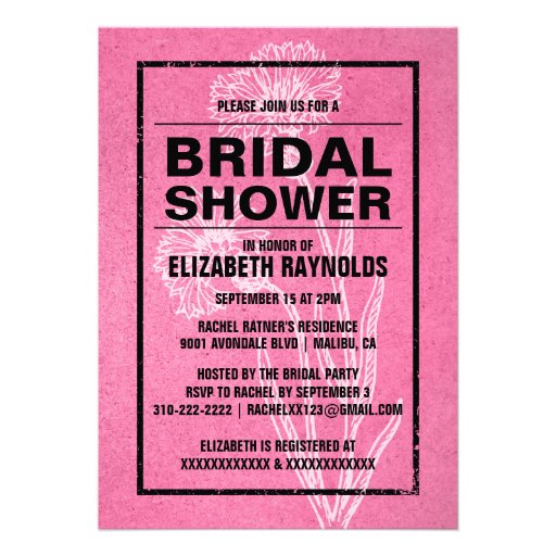 Rustic Pink & Black Bridal Shower Invitations