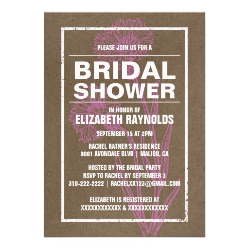 Rustic Pink & Brown Bridal Shower Invitations