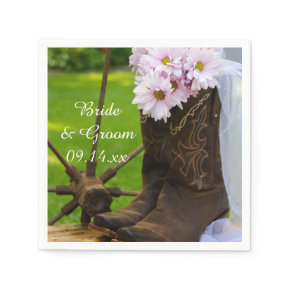 Rustic Pink Daisies Cowboy Boots Country Wedding Standard Cocktail Napkin