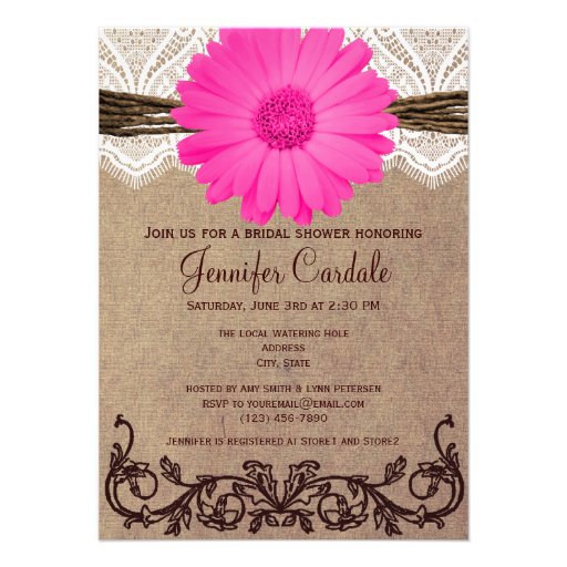 Rustic Pink Daisy Bridal Shower Invitations